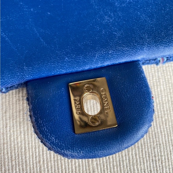 AUTHENTIC CHANEL Limited Blue Tweed Mini Flap Crossbody Bag Runway - Picture 11 of 12